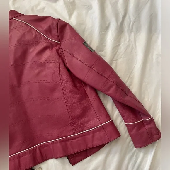 extasy fuschia pink leather moto jacket - Picture 2 of 14